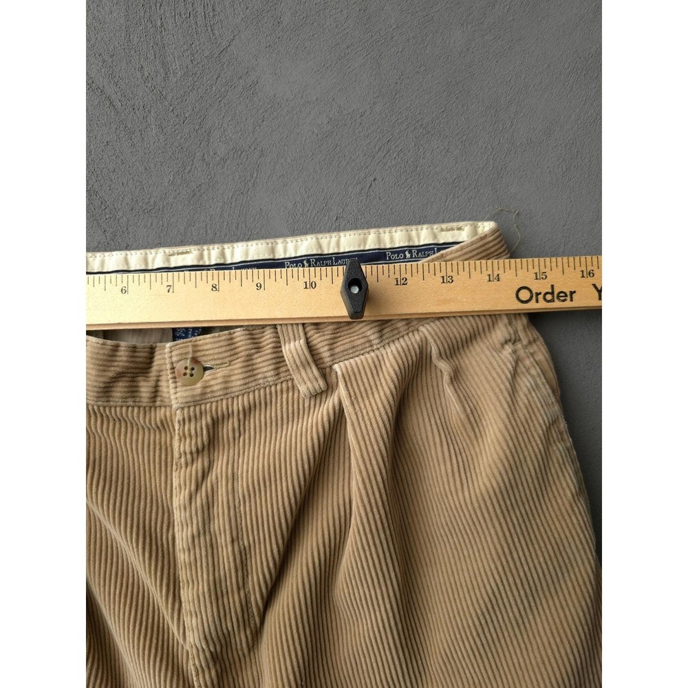 Vintage 90s Polo Ralph Lauren Tan Corduroy Pants 30 Pleated Wide Leg - Picture 8 of 15